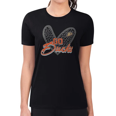 Women's G-III 4Her by Carl Banks Anaheim Ducks Super-Slim Fit Lightweight Animal Print Heart T-Shirt