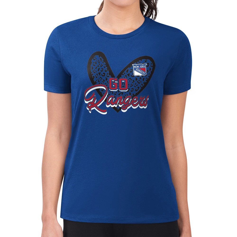 Women's G-III 4Her by Carl Banks New York Rangers Super-Slim Fit Lightweight Animal Print Heart T-Shirt