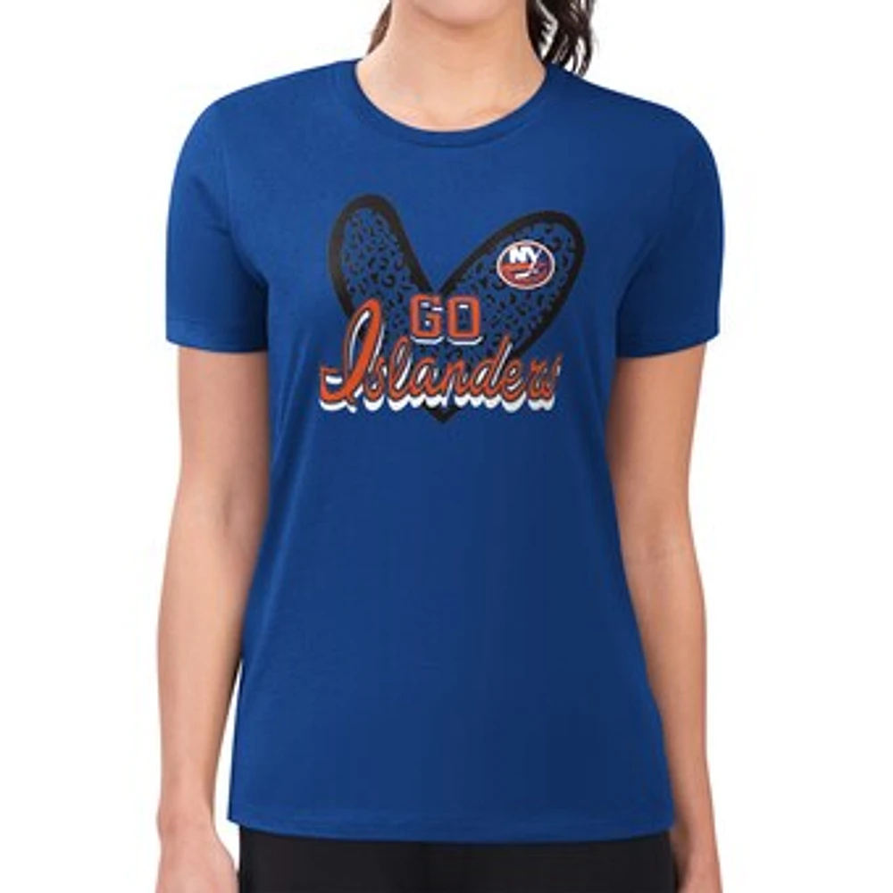 Women's G-III 4Her by Carl Banks Royal New York Islanders Super-Slim Fit Lightweight Animal Print Heart T-Shirt