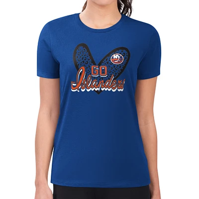 Women's G-III 4Her by Carl Banks Royal New York Islanders Super-Slim Fit Lightweight Animal Print Heart T-Shirt