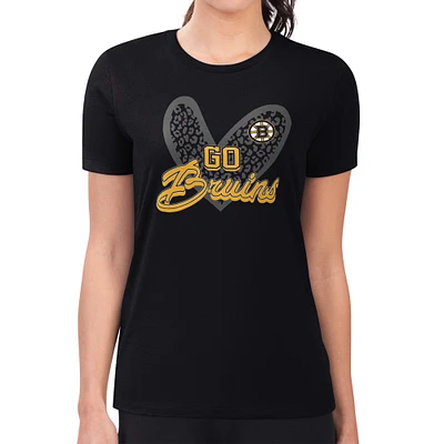 Women's G-III 4Her by Carl Banks Boston Bruins Super-Slim Fit Lightweight Animal Print Heart T-Shirt
