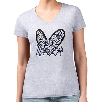 Women's G-III 4Her by Carl Banks Heather Gray Toronto Maple Leafs Super-Slim Fit Lightweight Animal Print Heart V-Neck T-Shirt