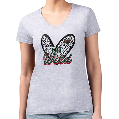 Women's G-III 4Her by Carl Banks Heather Gray Minnesota Wild Super-Slim Fit Lightweight Animal Print Heart V-Neck T-Shirt