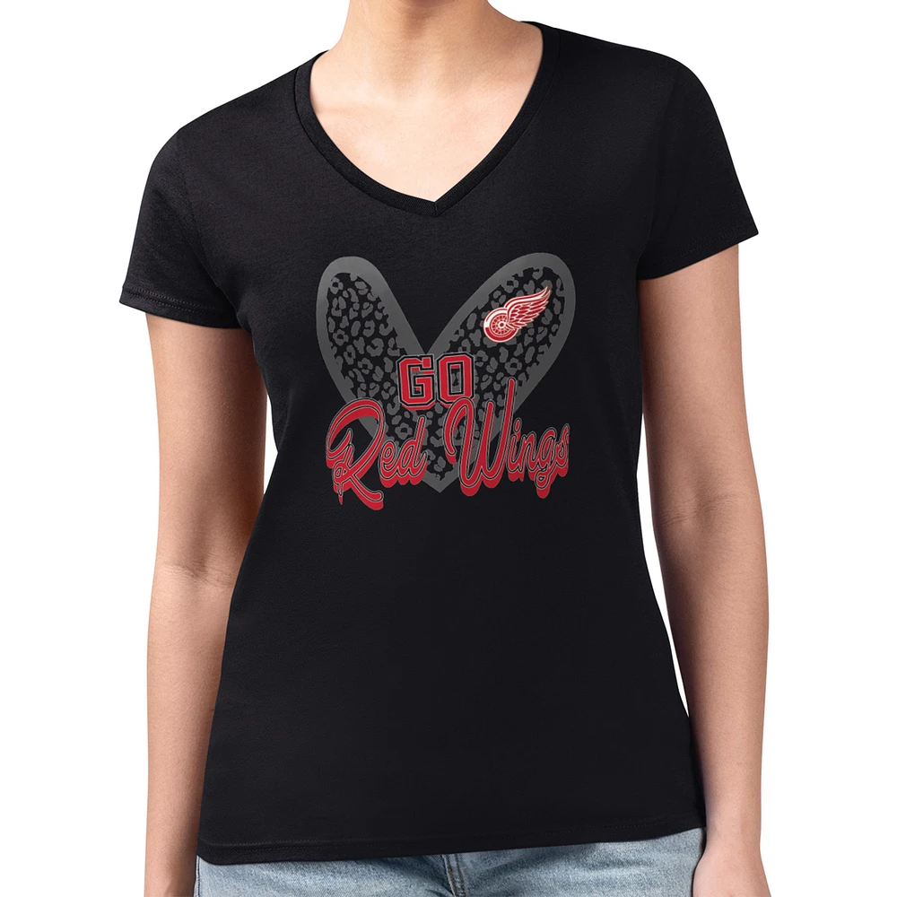 Women's G-III 4Her by Carl Banks Detroit Red Wings Super-Slim Fit Lightweight Animal Print Heart V-Neck T-Shirt