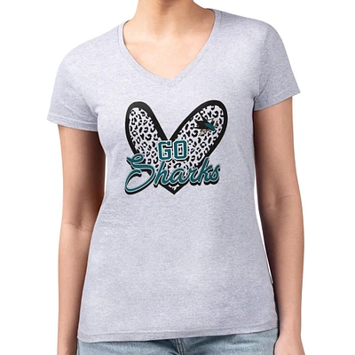 Women's G-III 4Her by Carl Banks Heather Gray San Jose Sharks Super-Slim Fit Lightweight Animal Print Heart V-Neck T-Shirt