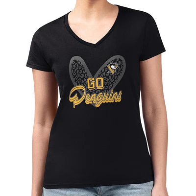 Women's G-III 4Her by Carl Banks Pittsburgh Penguins Super-Slim Fit Lightweight Animal Print Heart V-Neck T-Shirt