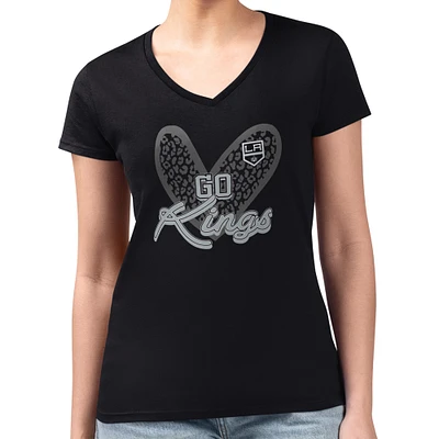 Women's G-III 4Her by Carl Banks Los Angeles Kings Super-Slim Fit Lightweight Animal Print Heart V-Neck T-Shirt