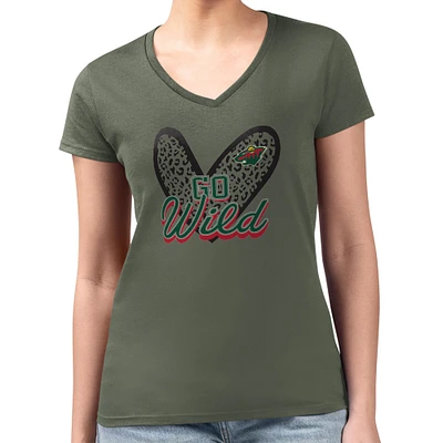 Women's G-III 4Her by Carl Banks Minnesota Wild Super-Slim Fit Lightweight Animal Print Heart V-Neck T-Shirt