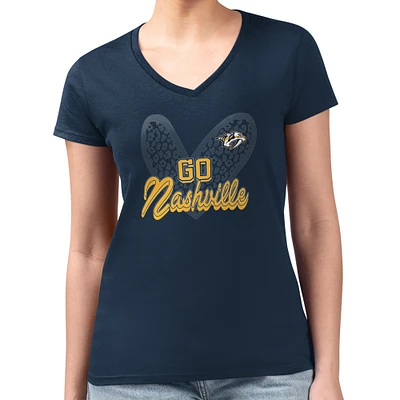 Women's G-III 4Her by Carl Banks Navy Nashville Predators Super-Slim Fit Lightweight Animal Print Heart V-Neck T-Shirt