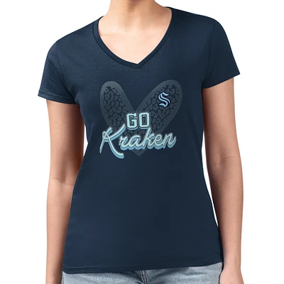 Women's G-III 4Her by Carl Banks Navy Seattle Kraken Super-Slim Fit Lightweight Animal Print Heart V-Neck T-Shirt