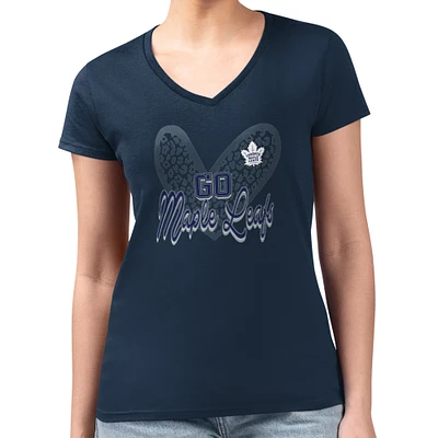 Women's G-III 4Her by Carl Banks Navy Toronto Maple Leafs Super-Slim Fit Lightweight Animal Print Heart V-Neck T-Shirt
