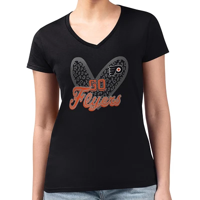 Women's G-III 4Her by Carl Banks Philadelphia Flyers Super-Slim Fit Lightweight Animal Print Heart V-Neck T-Shirt