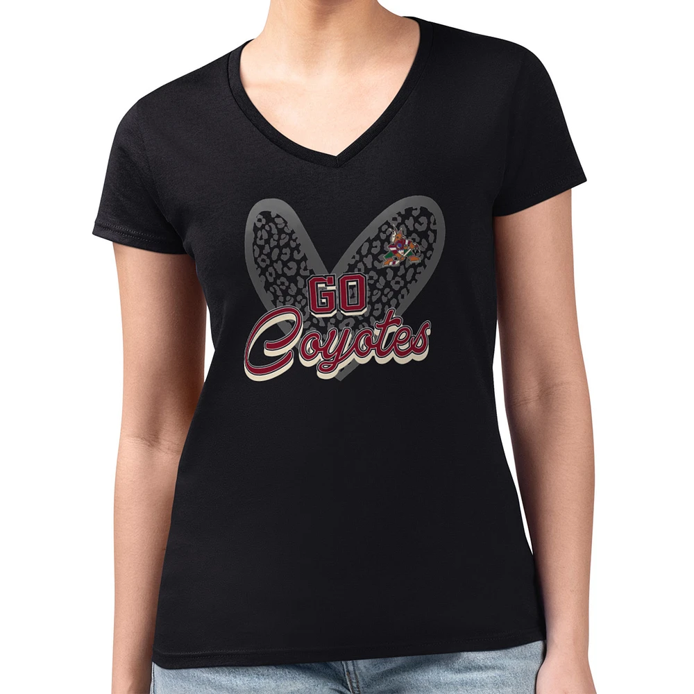 Women's G-III 4Her by Carl Banks Arizona Coyotes Super-Slim Fit Lightweight Animal Print Heart V-Neck T-Shirt