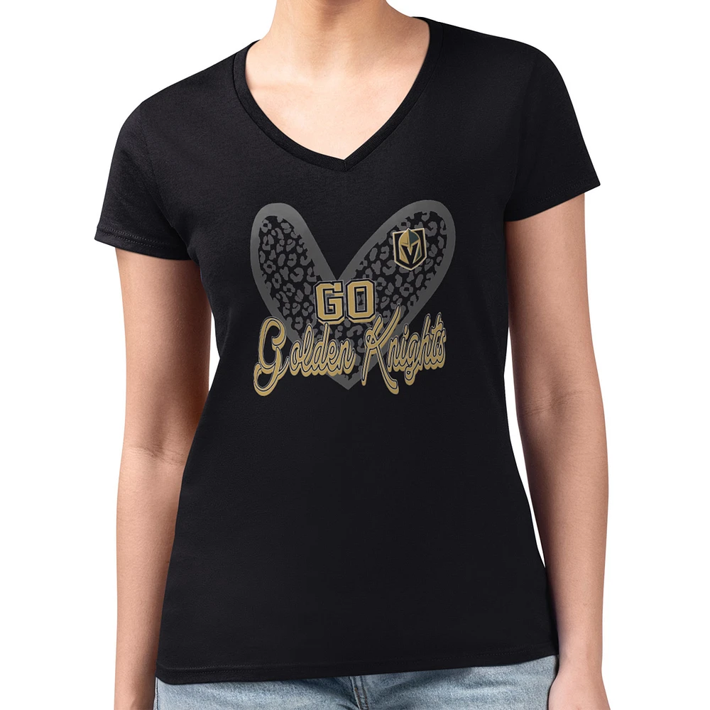 Women's G-III 4Her by Carl Banks Vegas Golden Knights Super-Slim Fit Lightweight Animal Print Heart V-Neck T-Shirt
