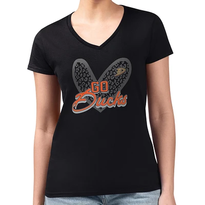 Women's G-III 4Her by Carl Banks Anaheim Ducks Super-Slim Fit Lightweight Animal Print Heart V-Neck T-Shirt