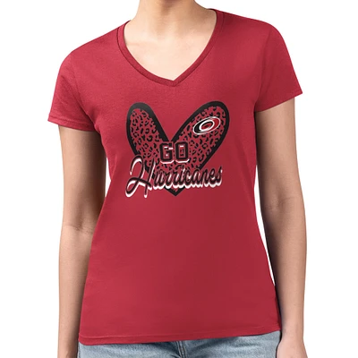 Women's G-III 4Her by Carl Banks Carolina Hurricanes Super-Slim Fit Lightweight Animal Print Heart V-Neck T-Shirt