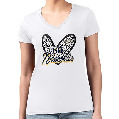 Women's G-III 4Her by Carl Banks White Nashville Predators Super-Slim Fit Lightweight Animal Print Heart V-Neck T-Shirt