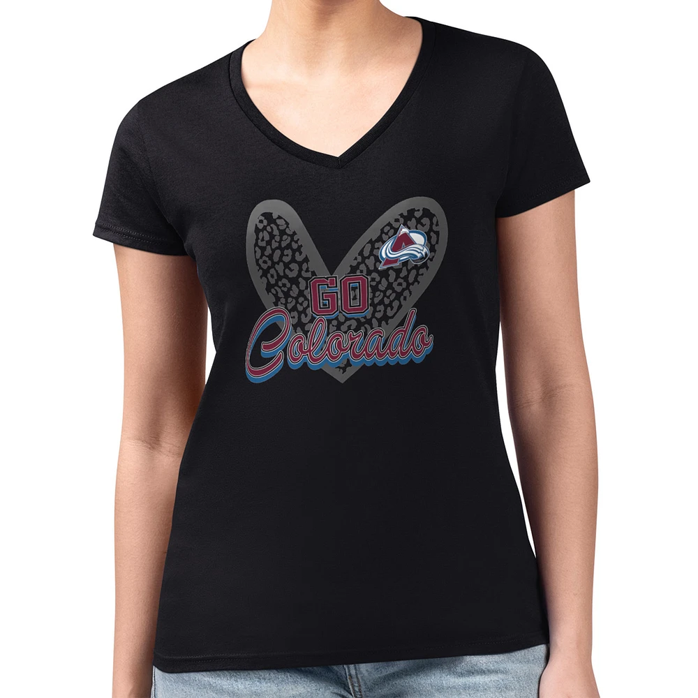 Women's G-III 4Her by Carl Banks Colorado Avalanche Super-Slim Fit Lightweight Animal Print Heart V-Neck T-Shirt