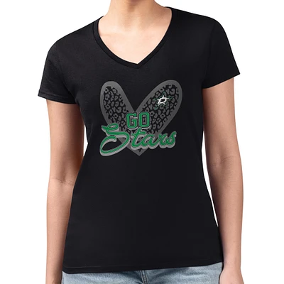 Women's G-III 4Her by Carl Banks Dallas Stars Super-Slim Fit Lightweight Animal Print Heart V-Neck T-Shirt