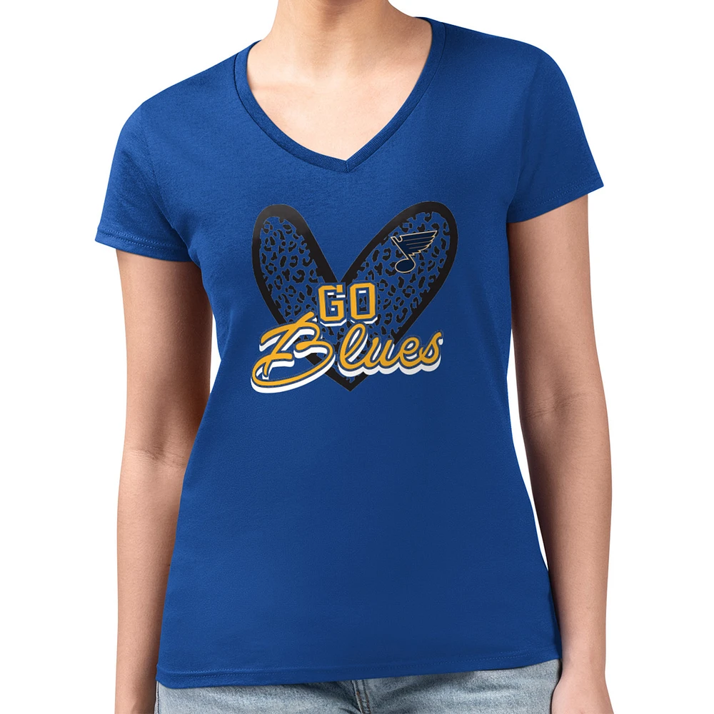 Women's G-III 4Her by Carl Banks St. Louis Blues Super-Slim Fit Lightweight Animal Print Heart V-Neck T-Shirt