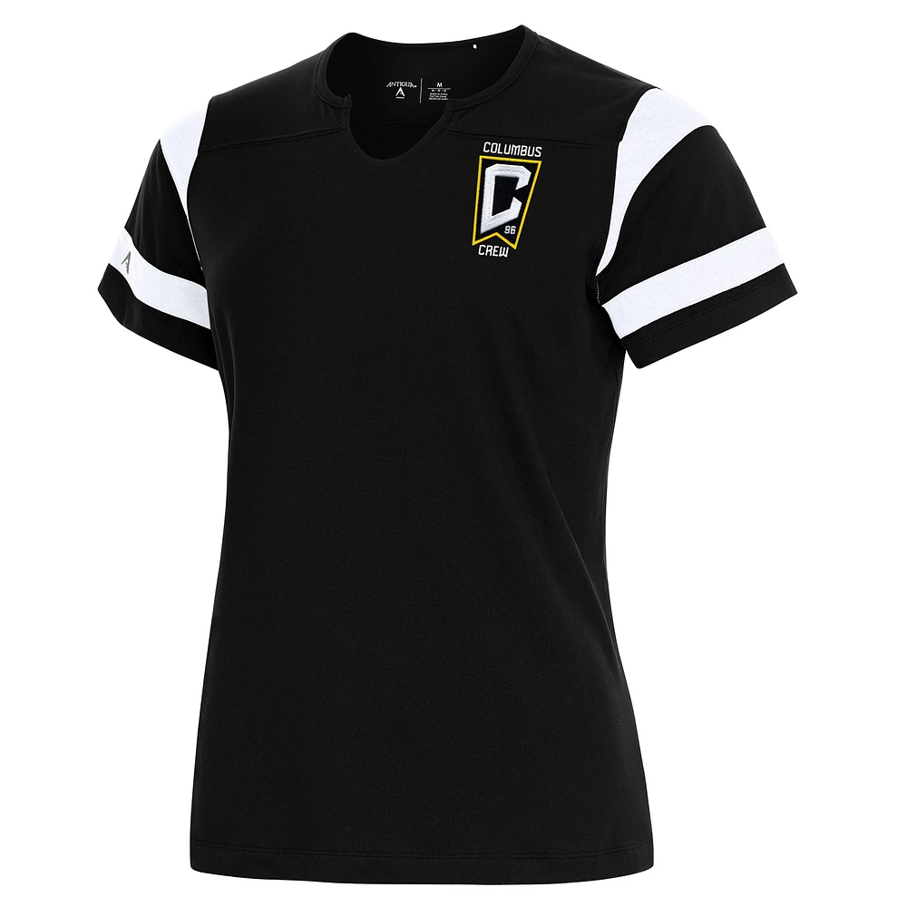 Women's Antigua Black Columbus Crew Encounter Notch Neck T-Shirt
