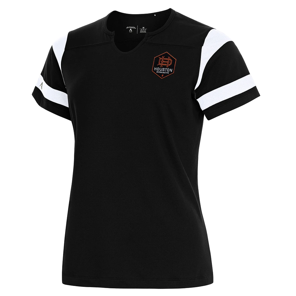 Women's Antigua Black Houston Dynamo FC Encounter Notch Neck T-Shirt