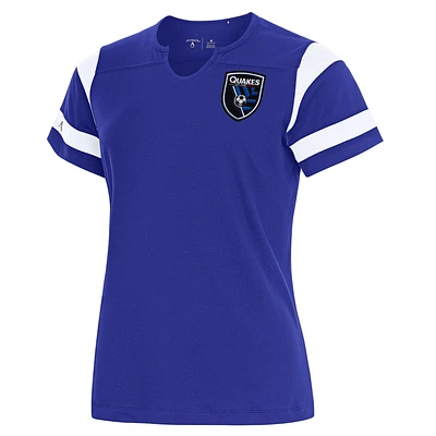 Women's Antigua Royal San Jose Earthquakes Encounter Notch Neck T-Shirt