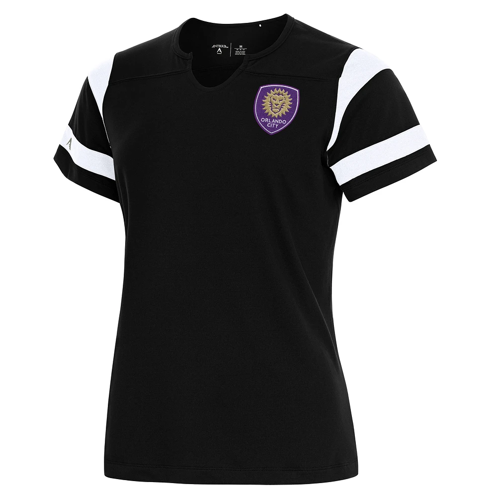 Women's Antigua Black Orlando City SC Encounter Notch Neck T-Shirt