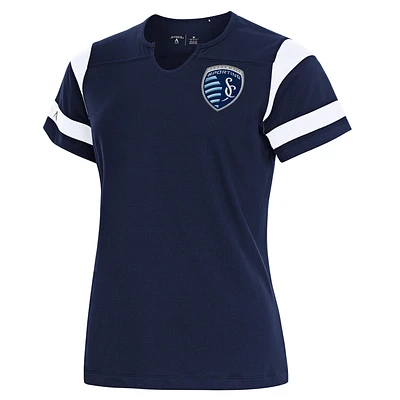 Women's Antigua Navy Sporting Kansas City Encounter Notch Neck T-Shirt