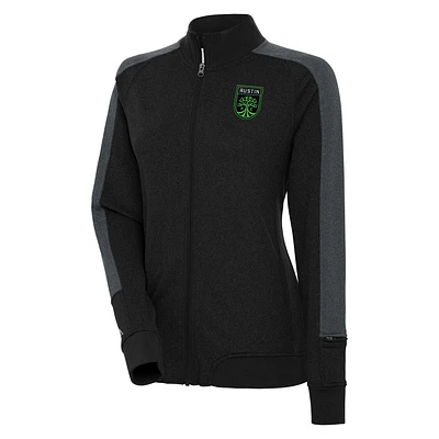 Women's Antigua Black Austin FC Strike Anthem Full-Zip Jacket