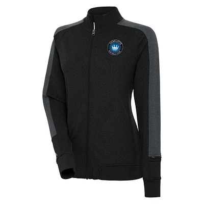 Women's Antigua Black Charlotte FC Strike Anthem Full-Zip Jacket