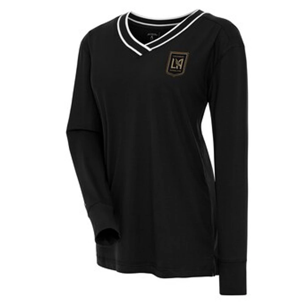 Women's Antigua Black LAFC Symbolic V-Neck Long Sleeve T-Shirt