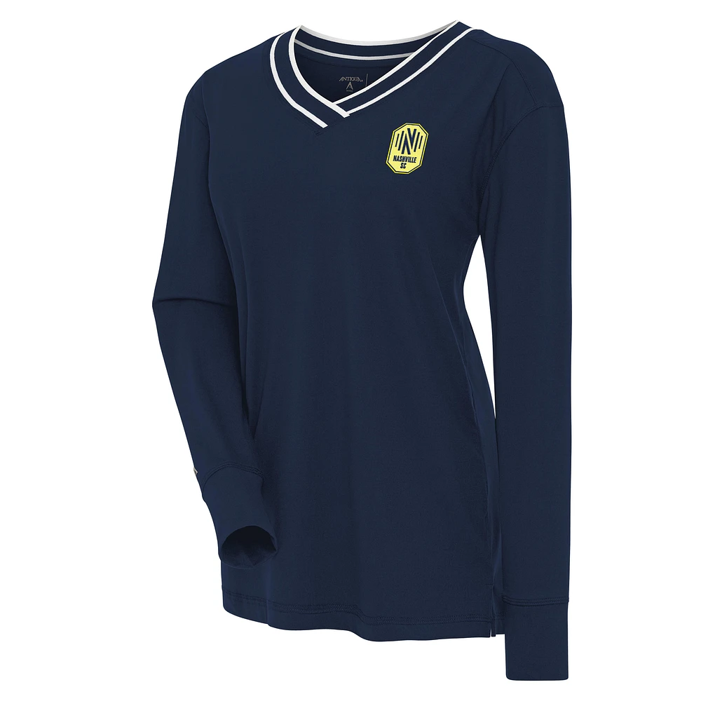 Women's Antigua Navy Nashville SC Symbolic V-Neck Long Sleeve T-Shirt