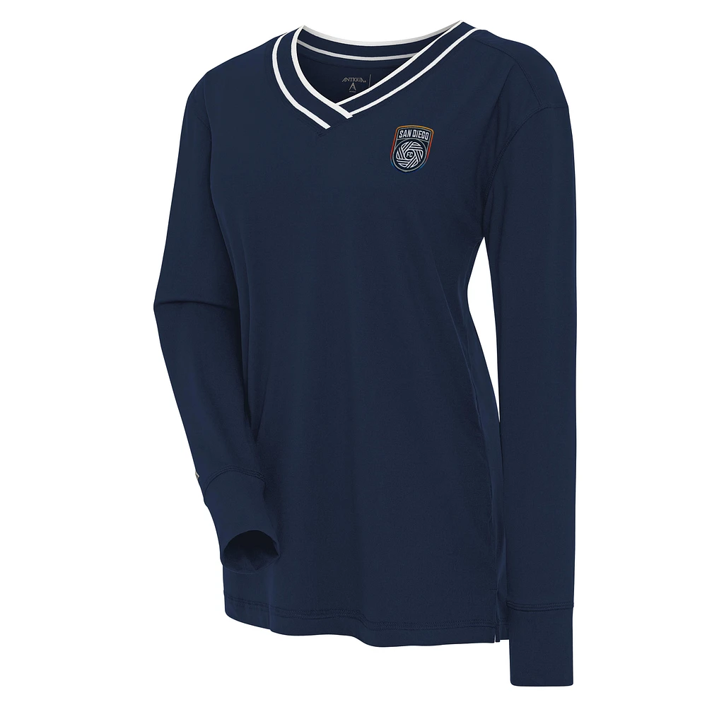 Women's Antigua Navy San Diego FC Symbolic V-Neck Long Sleeve T-Shirt