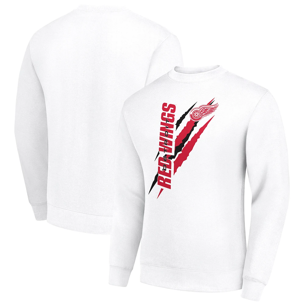Men's Starter White Detroit Red Wings Color Scratch Pullover Sweatshirt