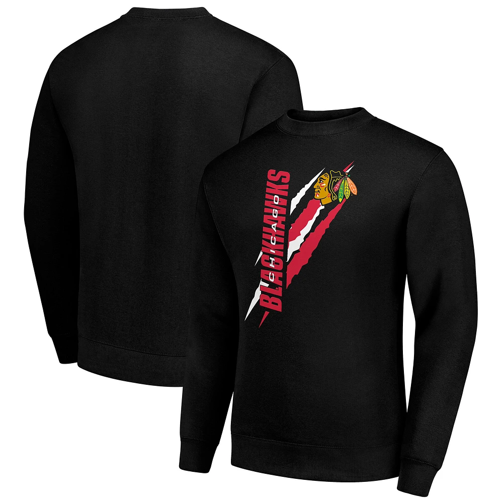 Men's Starter Black Chicago Blackhawks Color Scratch Pullover Sweatshirt