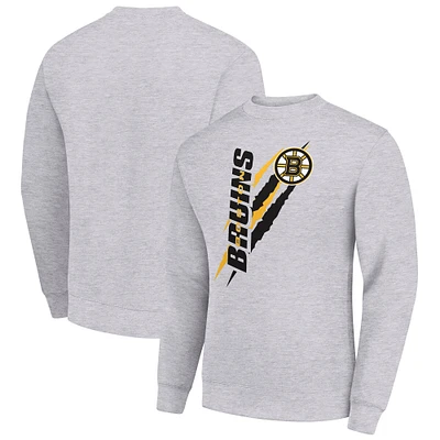 Men's Starter Heather Gray Boston Bruins Color Scratch Pullover Sweatshirt