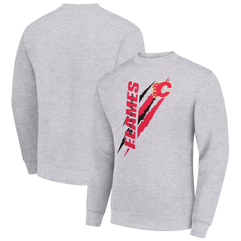 Men's Starter Heather Gray Calgary Flames Color Scratch Pullover Sweatshirt