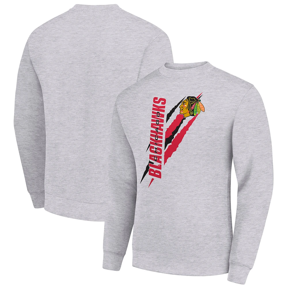 Men's Starter Heather Gray Chicago Blackhawks Color Scratch Pullover Sweatshirt