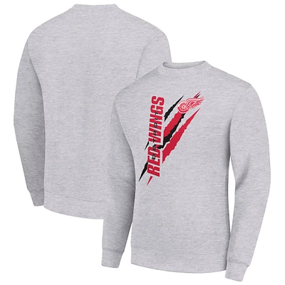 Men's Starter Heather Gray Detroit Red Wings Color Scratch Pullover Sweatshirt