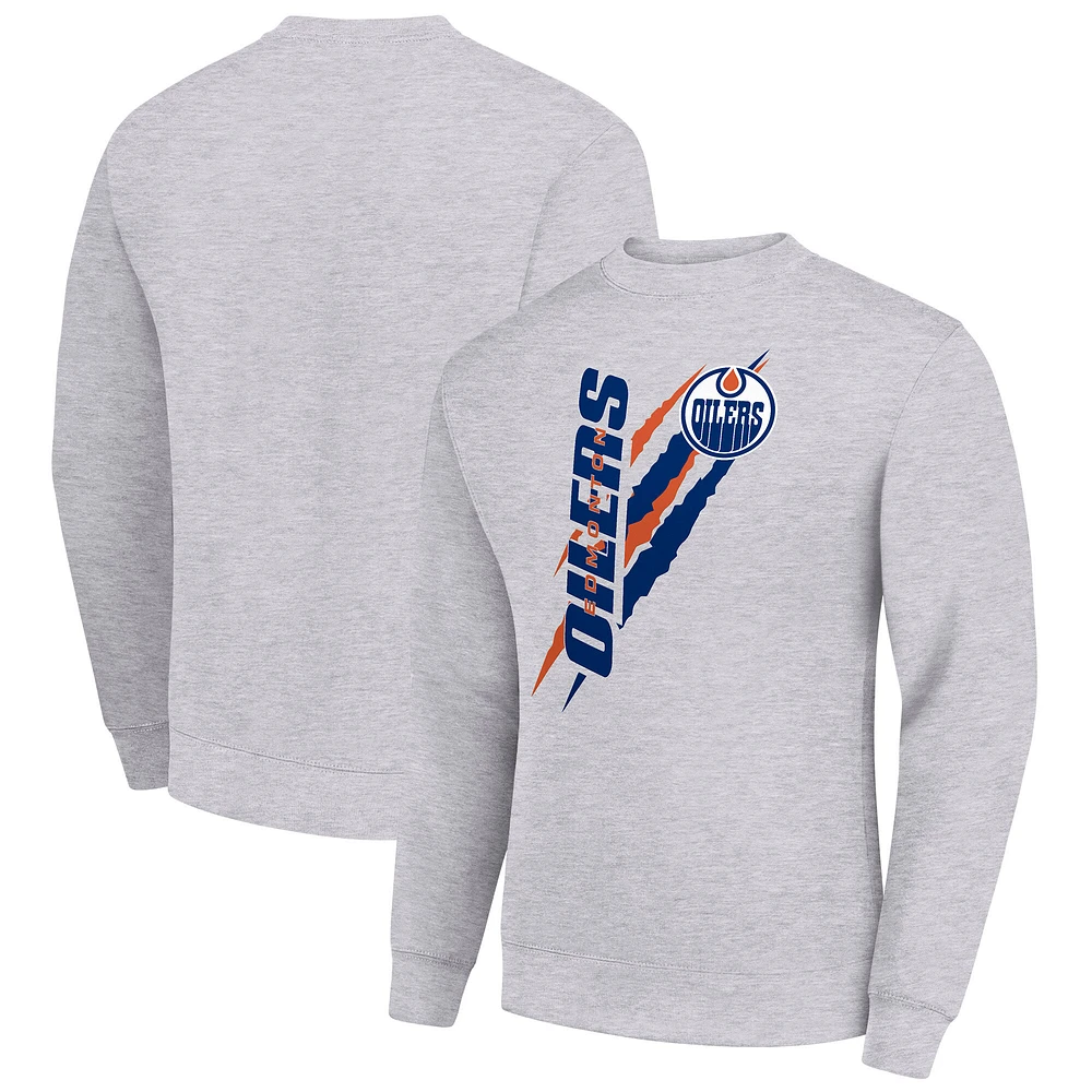 Men's Starter Heather Gray Edmonton Oilers Color Scratch Pullover Sweatshirt
