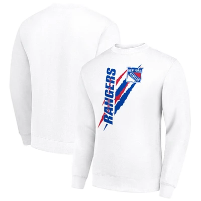 Men's Starter White New York Rangers Color Scratch Pullover Sweatshirt