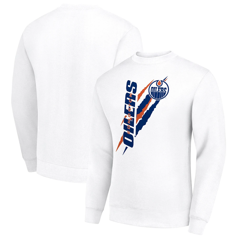 Men's Starter White Edmonton Oilers Color Scratch Pullover Sweatshirt