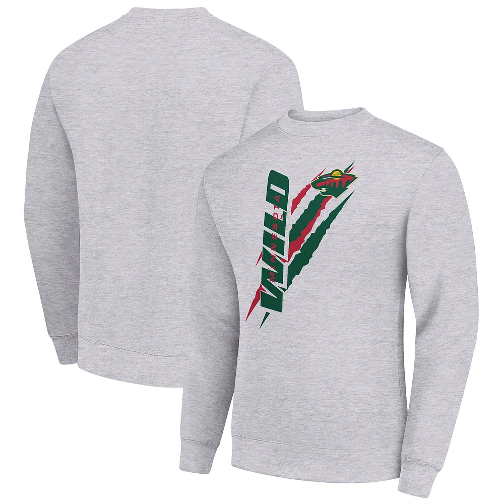 Men's Starter Heather Gray Minnesota Wild Color Scratch Pullover Sweatshirt