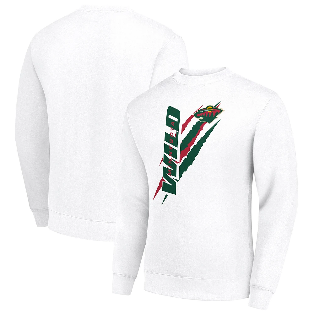 Men's Starter White Minnesota Wild Color Scratch Pullover Sweatshirt