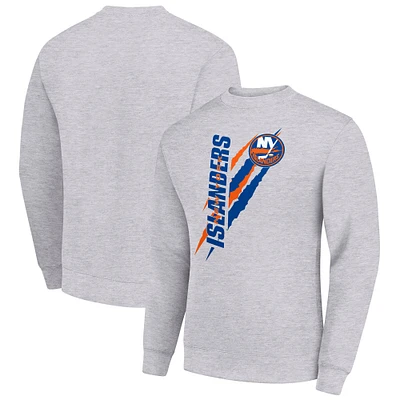 Men's Starter Heather Gray New York Islanders Color Scratch Pullover Sweatshirt