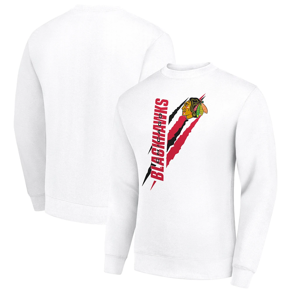 Men's Starter White Chicago Blackhawks Color Scratch Pullover Sweatshirt