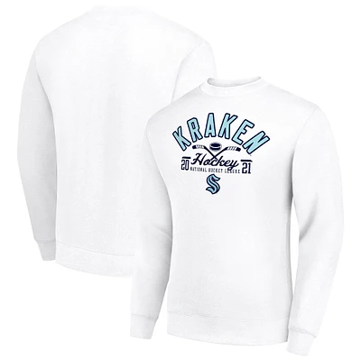 Men's Starter White Seattle Kraken Stick And Puck Logo Fleece Pullover Sweatshirt