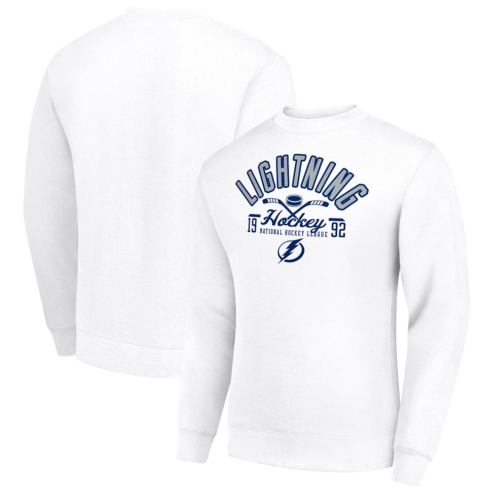 Men's Starter White Tampa Bay Lightning Stick And Puck Logo Fleece Pullover Sweatshirt