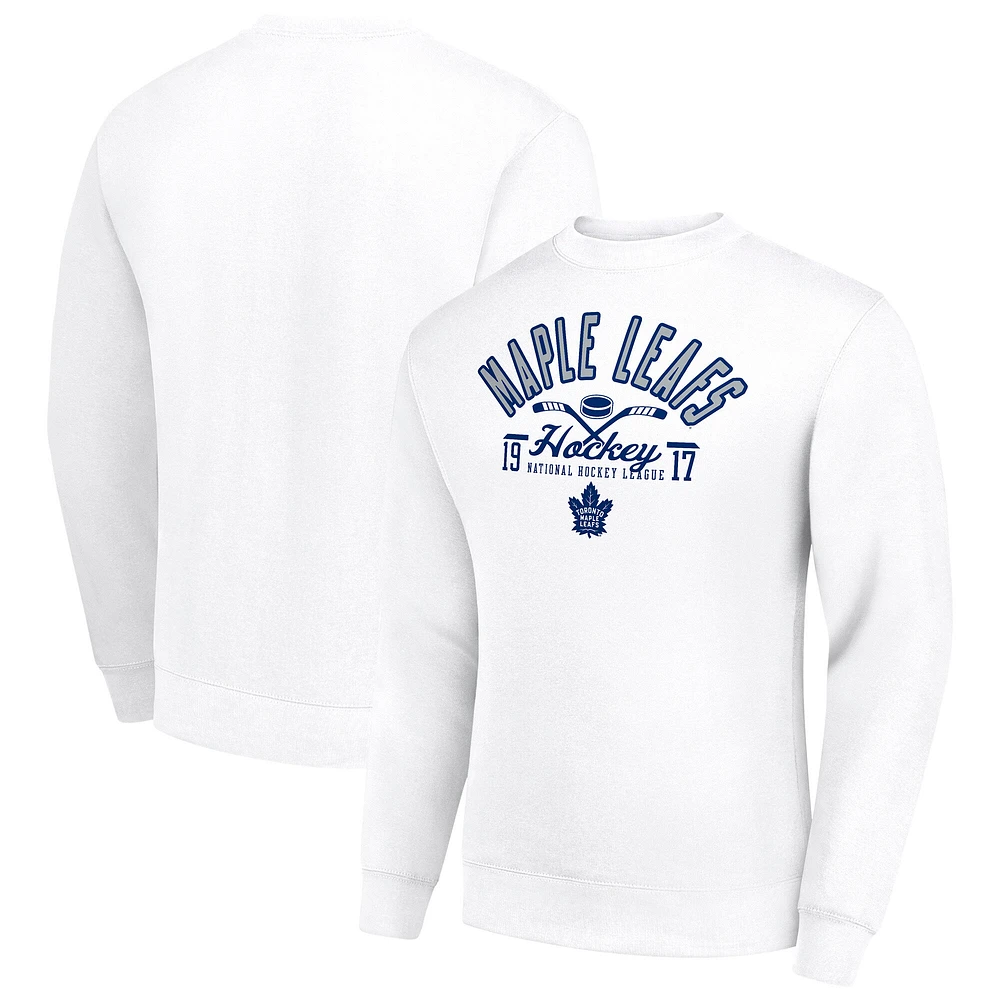 Men's Starter White Toronto Maple Leafs Stick And Puck Logo Fleece Pullover Sweatshirt
